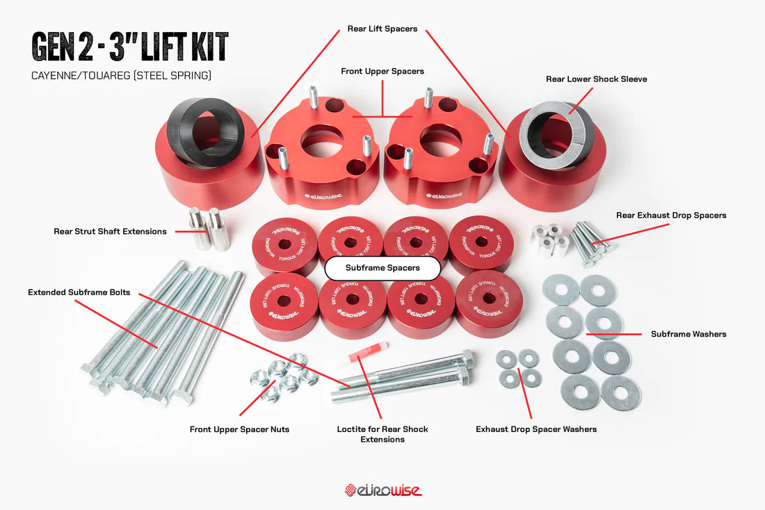 Eurowise Gen 2 (Steel Spring) 3" Lift Kit for 2011-2018 Porsche Cayenne