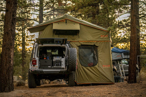 Vagabond XL Rooftop Tent in Forest Green Hyper Orange with Annex Room attached