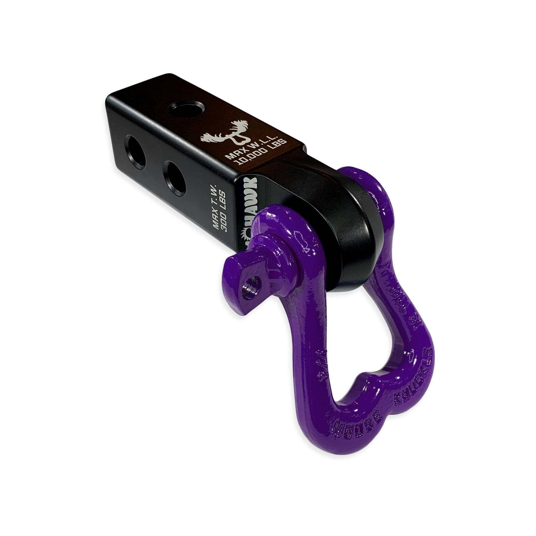 Moose Knuckle Offroad XL Grape Escape Purple D-Ring Shackle and Black Lung Mohawk 2.0 Shackle Receiver Combo for off-roading vehicle recovery and towing.