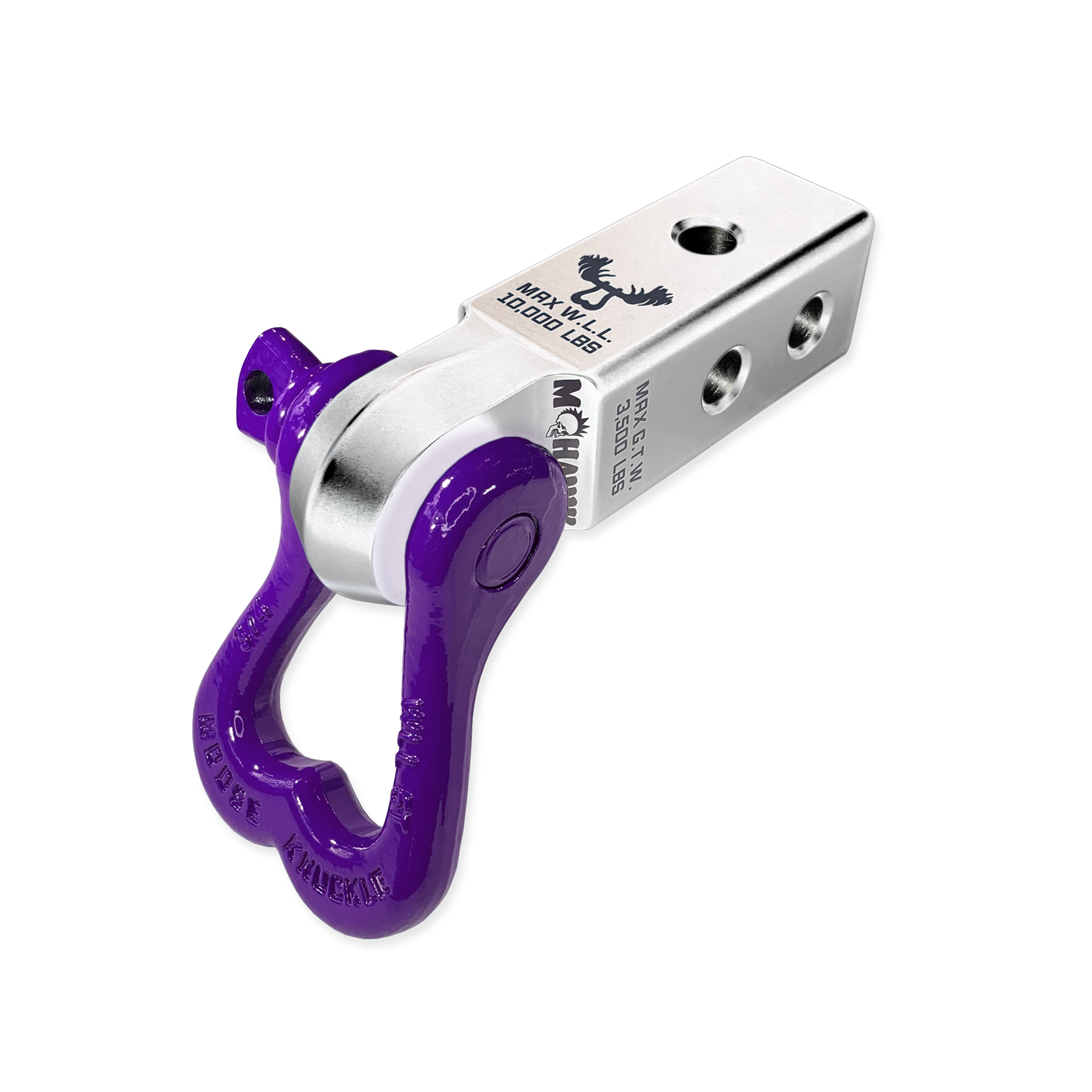 Atomic Silver Soft Shackle Hitch Receiver | Moose Knuckle Offroad Overlanding Gear | Purple Grape Escape D-Ring